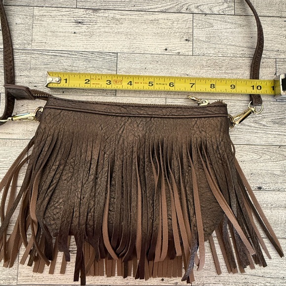 Fringe Bronze/Brown Crossbody Shoulder Bag Faux Leather Purse - Picture 5 of 6